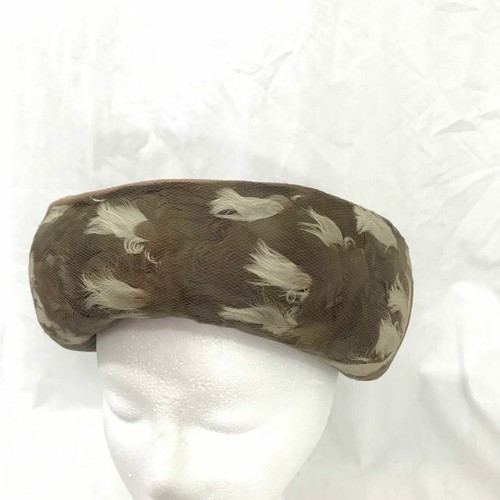 Vintage 1906s Flo Denis HEnry Pollack Mod Brown Feathered Pill Box Hat OS - Picture 6 of 7
