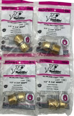 4- SharkBite U115LFZ 1/2'' X 3/4'' MNPT Push-To-Fit Male Adapter Brass Fitting PEX