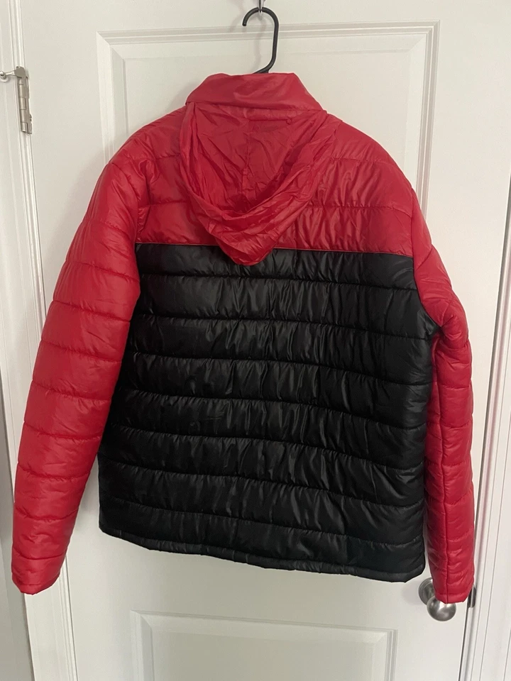 Fila Puffer Bubble Jacket Red Black Zip Coat With Hidden Hood Men’s Size XL - Image 4 of 4