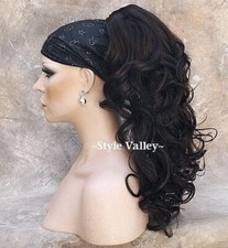 Brown Black Ponytail Hairpiece LONG Claw Clip in/on Curly Extension Hair Piece