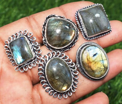 Bulk Sale !! 1pc Labradorite Gemstone 925 Silver Plated Mix Shape Wholesale Ring