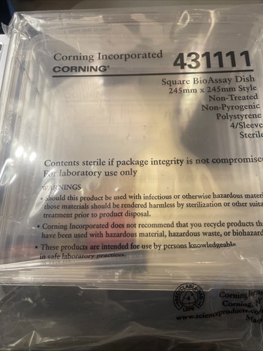 Lot Of 4 Corning 431111 Sterile 245 x 245mm Square BioAssay Culture Dish - Picture 1 of 2