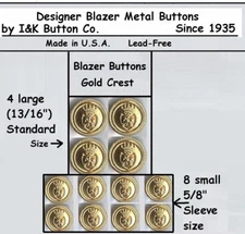 1 Set of Celtic Blazer Buttons Gold Designer-4 Large plus 8 small-Blazer Metal