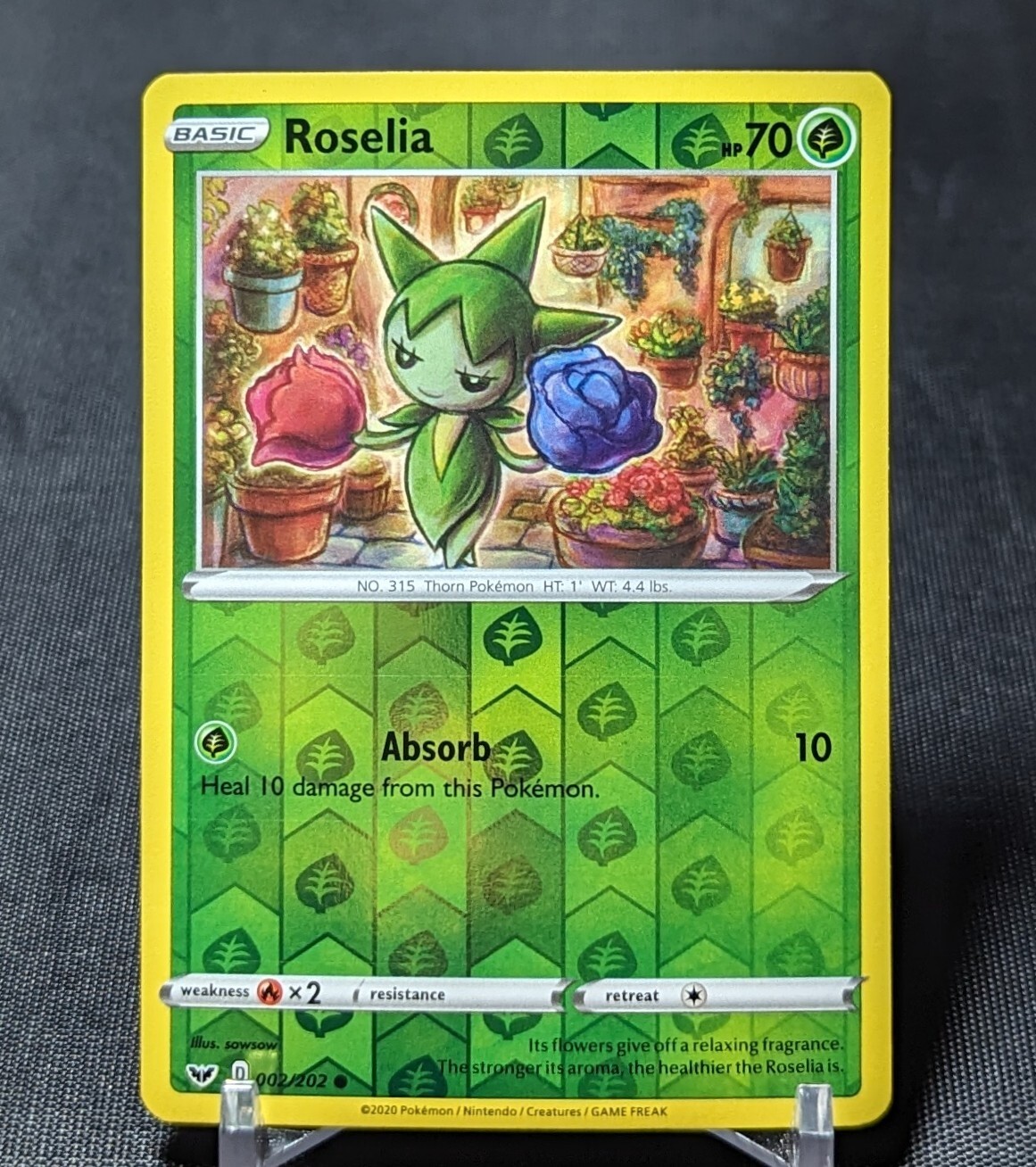Roselia Common Reverse Holo Grass Pokemon Sword & Shield Base Set Card 002/202