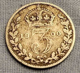 SOLID SILVER Old Three pence Coin 1900 Sterling Victorian Antique Royal Mint QVC