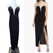 LuLu's My Dream Come True Black Velvet Strapless Formal Maxi Dress Prom Medium 