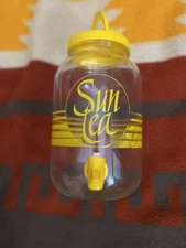 Vintage 70's Sun Tea Glass Jar Yellow Lid & Spout One Gallon Jug Sweet Iced Tea