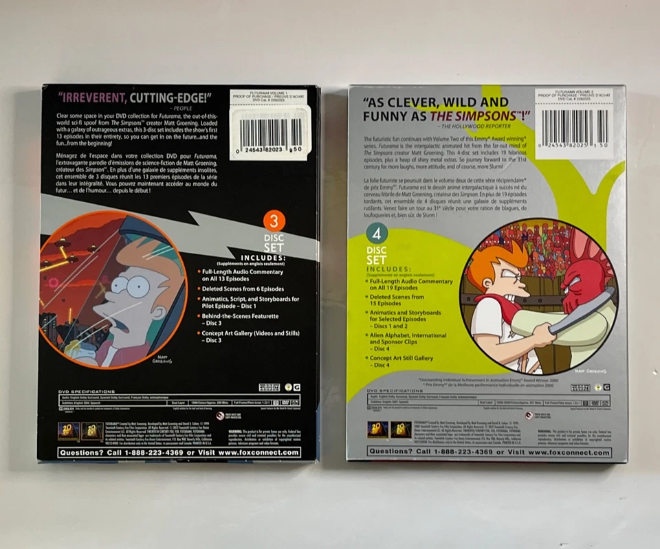 Futurama - Volume 1 & 2 (DVD, 7-Disc Set, 1999) French version included, Mint! - Image 2 of 4