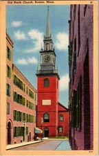 Vintage Linen Old North Church Boston Massachusetts Postcard Tichnor