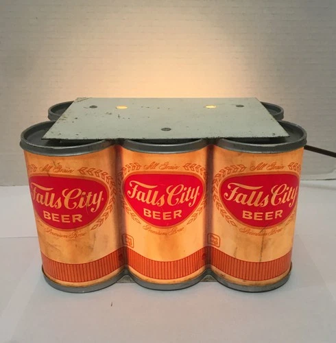 RARE VINTAGE FALLS CITY LIGHTED 6 PACK BEER CAN SIGN - LOUISVILLE KY BAR WORKS