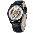 Men Automatic Mechanical Wrist Watch with PU Band (White+Silver+Black)
