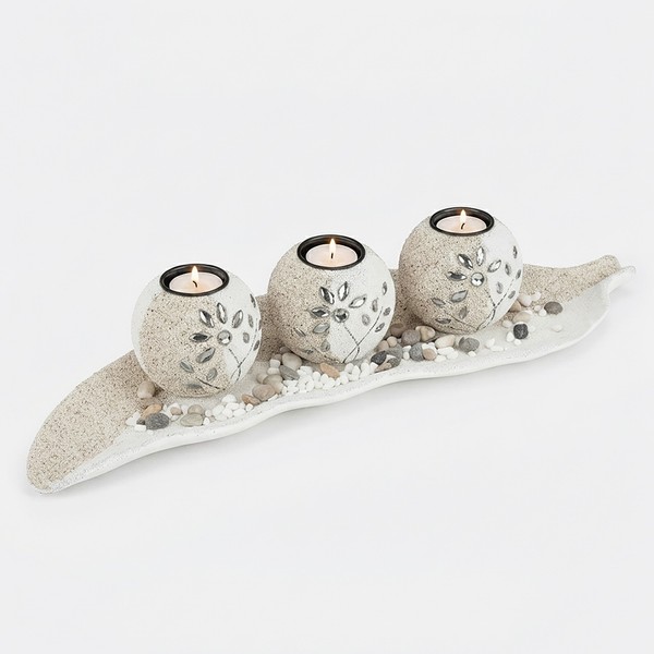 Teelichthalter Set Deko Kerzenhalter Tischdeko 4-Teilig Beige-Weiß KerzenstäNder-image
