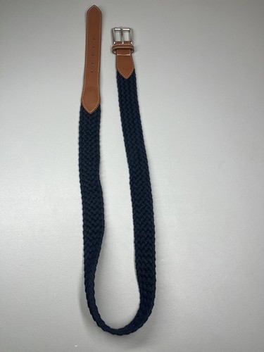 LL Bean geflochtener maritimer Seil Gürtel marineblau braun Leder USA klassisch 46" lang - Bild 2 von 7