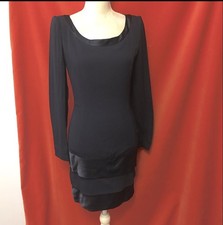 Carolina Herrera vtg 80s sample dress satin trim long sleeve black size 2