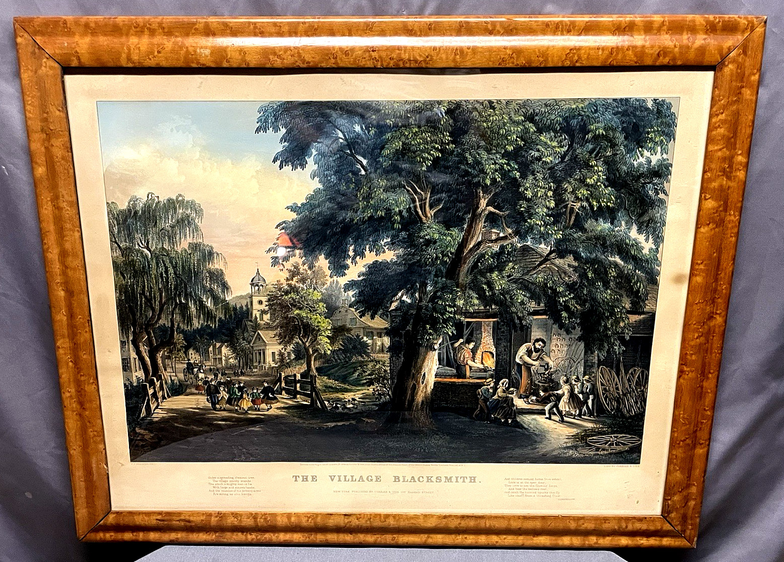 Vintage Currier & Ives Framed Lithograph - The Village Blacksmith Copyright 1864