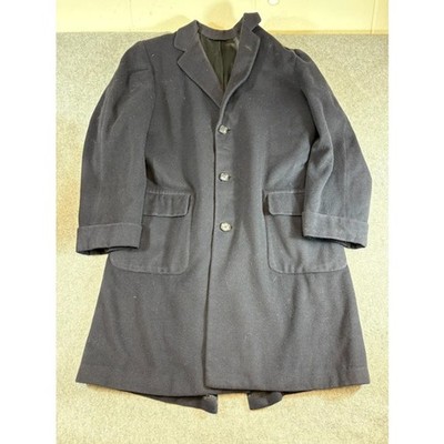 VTG Par Kerry Cashmere Overcoat Men 39 Navy Three Button Trench Jacket Pea Coat