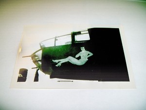 WWII black & white original photos of B-24 of 'PINUP GIRL #9' nose art
