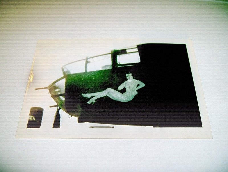WWII black & white original photos of B-24 of 'PINUP GIRL #9' nose art