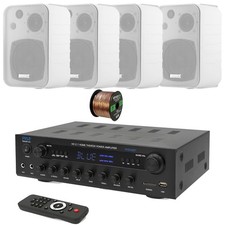Pyle 400W Amplifier Home Receiver, 4x 4" Indoor/Outdoor Speakers, Speaker Wire