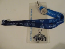 SUPER BOWL XLVIII 2/2/14 BRONCOS-SEAHAWKS LANYARD + HOLDER + LAPEL PIN & COIN