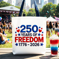 250 Years Freedom Faux Varsity Patch Tote Bag