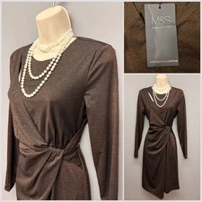 NEW M&S Women's Copper Twisted Front Slashed Occasion Dress UK 10 EUR 38