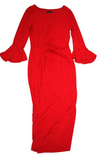 Connected Apparel Long Bell Sleeve Wrap Evening Dress Red Event Dress Womens 8