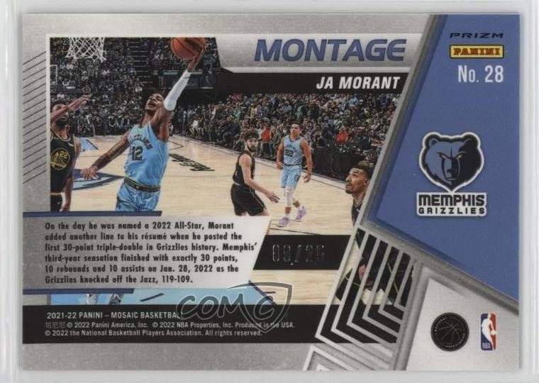 2021-22 Panini Mosaic Montage White Mosaic Prizm /25 Ja Morant #28 - Image 2 of 2
