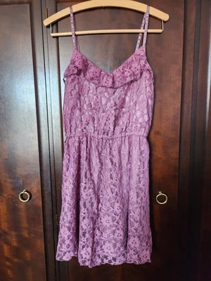H&M Divided Purple Strappy Waisted Slip Dress Lace Frill Summer Beach Boho 10 - Image 1 of 4