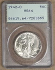 1942-D WALKING LIBERTY HALF DOLLAR PCGS MS64 280555 - OLD RATTLER HOLDER