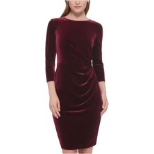 Eliza J Ruched mini sheath cocktail velvet dress burgundy size 4