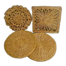 Wicker Wall Basket Set 7–8” Boho Rattan Mini Art Decor Round & Square