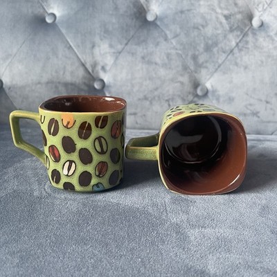 VTG Mara Mexico Stoneware Espresso Cups Hand Painted Coffee Bean 4oz Demitasse