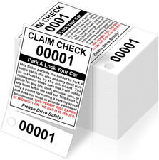 Valet Parking Tickets - 500 Count 2-Part Claim Check Tags, 2.75 x 4.25 Inch