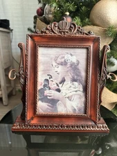 Vintage Victorian Baroque Ornate Picture Frame Crown Top Resin 5x7 Velvet Back