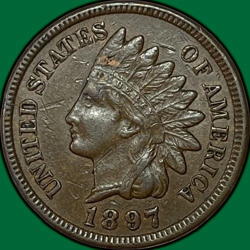 1897 Indian Head Cent Almost Uncirculated AU Coin #33996