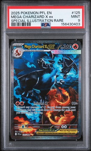 2025 POKEMON PFL SPECIAL ILLUSTRATION RARE #125 MEGA CHARIZARD X EX PSA 9