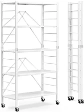 Himix 5 Tier Foldable Storage Shelves, Expandable Folding Pantry Shelf with W...