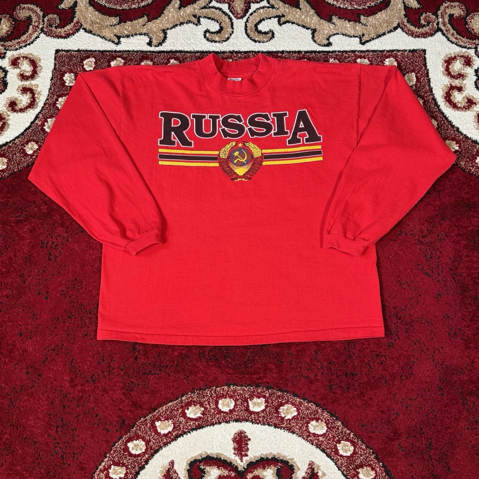 Vintage 80s-90s Russia Soviet Union Red Long Sleeve T Shirt Size L Made in USA
