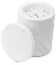 Marble Canister with Lid Natural Qtip Holder for Medium 3.1"x 4.3" White