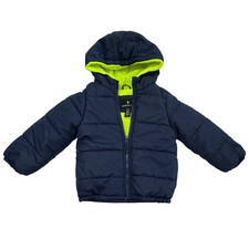 London Fog Kids Navy Blue Yellow Fleece Lined Puffer Jacket Hooded Size S/4