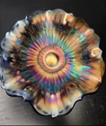 Vintage/Antique Fenton Cobalt Blue Carnival Glass 6.5" Bowl Rays/Bands Patterns