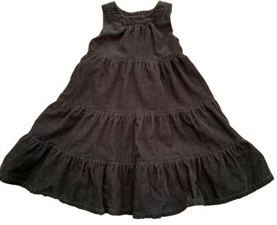 Osh Kosh B Gosh Corduroy Dress Size 4T Black Cotton Tiered Tie Back Lined Kids
