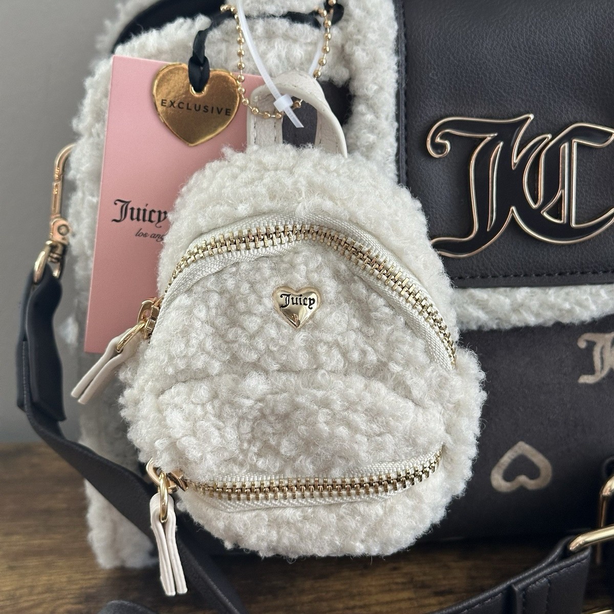 New Juicy Couture Snuggle Satchel Crossbody Handbag Winter Brown