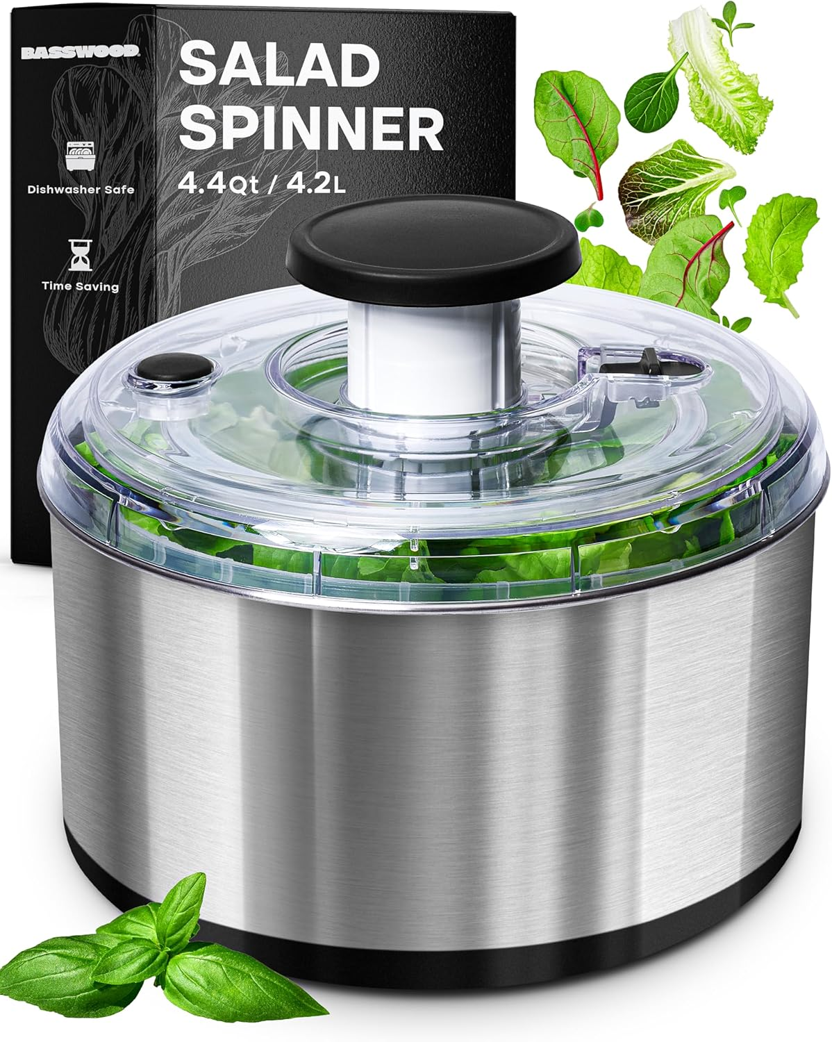 Stainless Steel Large Pump Salad Spinner Compact Easy Kitchen Tool-image