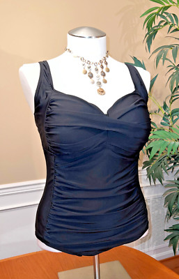 Yonique NWT! Slimming Twist Wrap Bust/Side Ruched 1-Pc Swimsuit In Black, Sz 18W