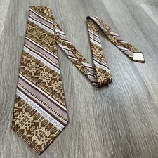 Sears The Mens Store Woven Neck Tie Brown Purple Stripe Geometric Wide Short 55  