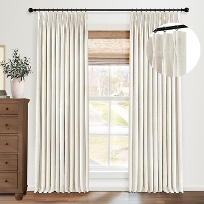 New Linen Pinch Pleated Curtains 100% Blackout w/Hooks 40'' W x 120'' L Fast Ship