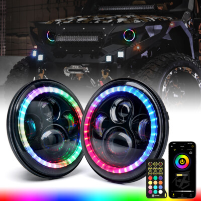 Xprite 7'' DOT 90W LED Headlights RGB Halo DRL for 97-18 Jeep Wrangler TJ LJ JK
