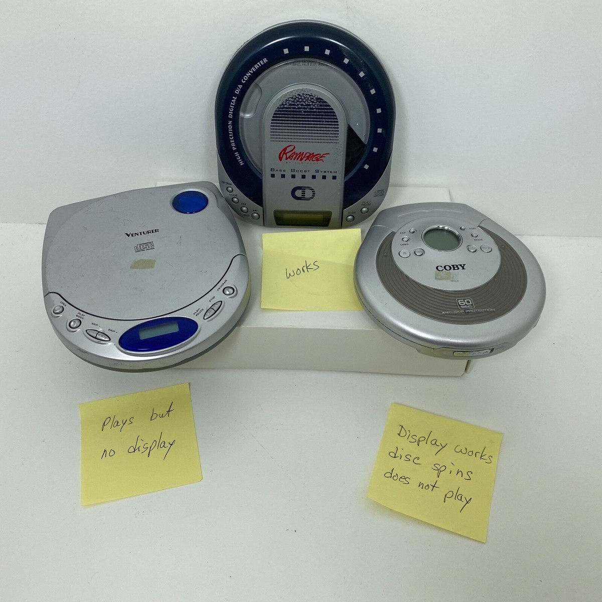 Lot of 3 Portable Cd Players Rampage Works Venturer No